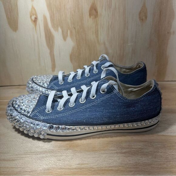 Converse Bedazzled Denim Canvas Sneakers Women’s Size 8 - Picture 1 of 9